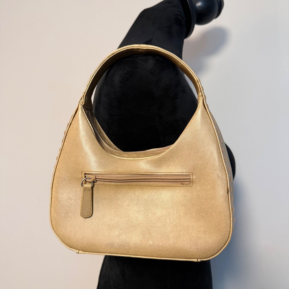 VTG Giannini Tan Leather Mini Bag Purse Embroidered Straps y2K 90s Accessory